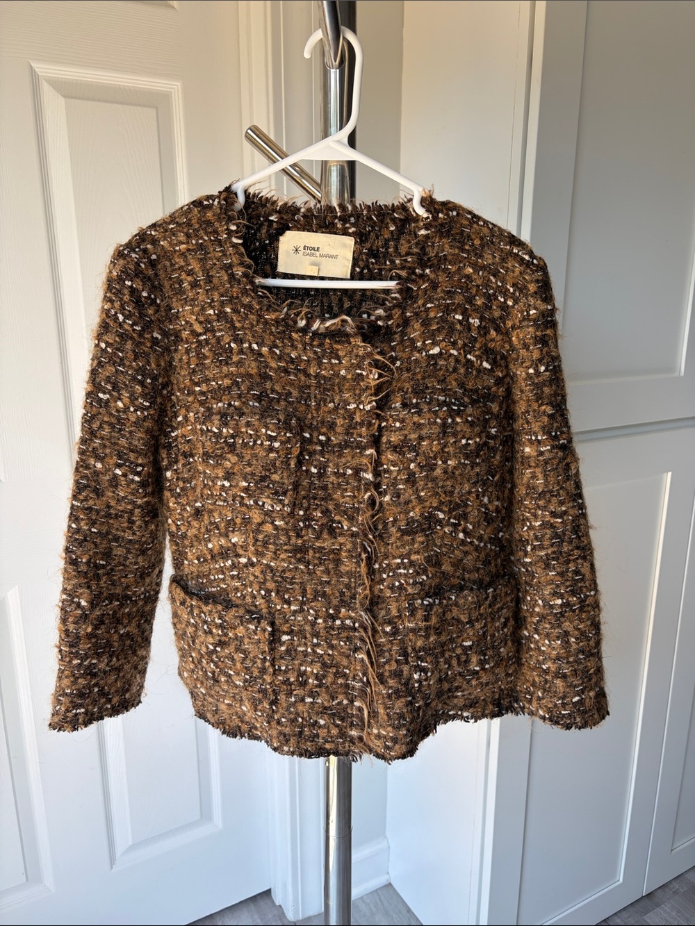 Etoile Isabel Marant Étoile Brown and Cream Speckled Tweed Jacket, Size 2.
